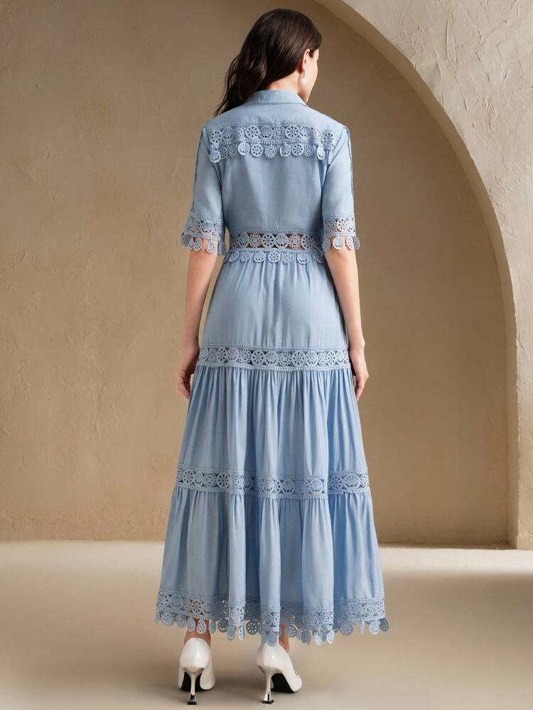 Elegant Milk Silk Embroidered Long Sleeve Women Dress