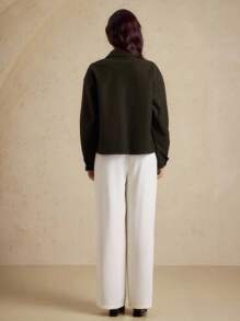 Briarwyn 秋冬装老款女士休闲通勤纯色常规夹克，返校季，女士复古服装，女士办公室服装 - 軍綠色 - 查看 7