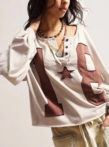 Bohemela Áo nỉ rộng rãi, cổ điển, cài nút chữ cỡ lớn, khóa kéo nửa vai, mùa thu - Màu Khaki - Xem 2