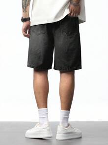 Manfinity Homme Men's Black Casual Denim Shorts, Summer Men Washed Black Denim Shorts Streetwear Men Shorts