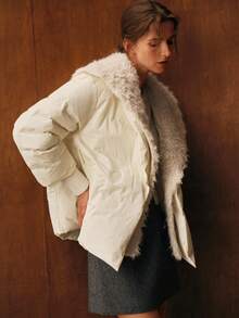 MOTF PREMIUM ÁO KHOÁC MÙA ĐÔNG CÓ THẮT LƯNG LÔNG GIẢ TƯƠNG PHẢN - trắng - Xem 7