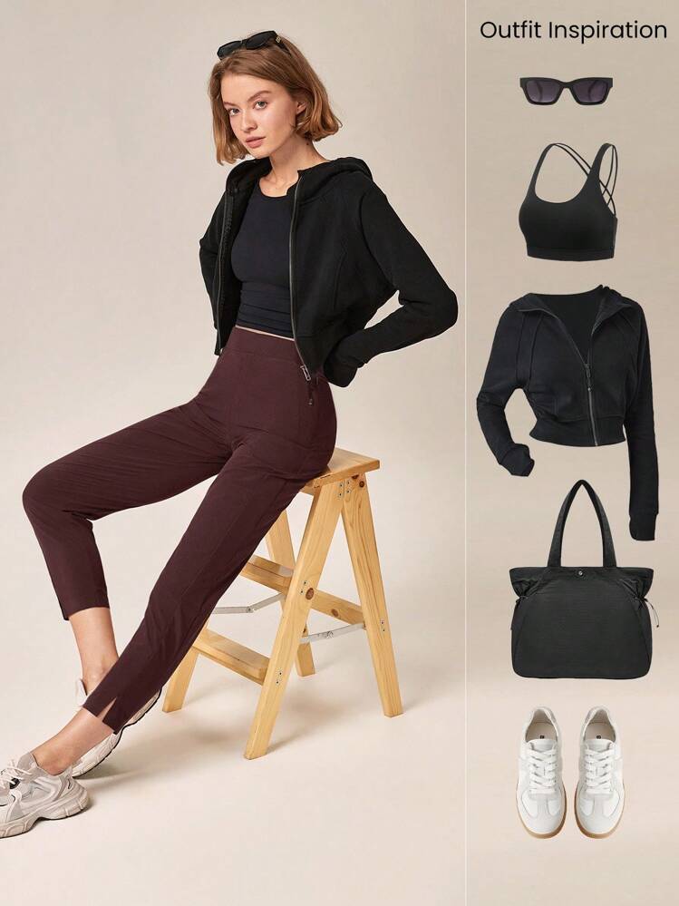 GLOWMODE 25'' VitalSwift Ultra-Light Petite Tapered Slim-Fit Slit Work Joggers Pants With Side Pockets Daily Casual Fall - Purple - View 7