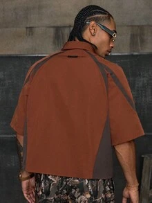 AXEPEAK Camisa casual de manga corta holgada y tejida para hombre, otoño - Multicolor - Ver 2