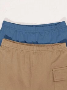 SHEIN Conjunto de verano de 4 piezas para bebé niño y niña, que incluye camisetas informales de manga corta con patrones de caricaturas y rayas en estilo coreano y pantalones cortos con cintura elástica y bolsillos prácticos - Azul - Ver 8