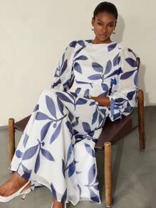 Aveloria Modichic Tencel Printed Romantic Vacation & Commute Long Sleeve Dress For Women Fall Cloth For Women - Blue and White - View 4