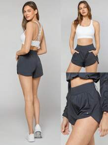GLOWMODE Shorts De Carrera De Gran Altura Y Tejido Aireado Con Bolsillos - Iron Gray - Ver 9