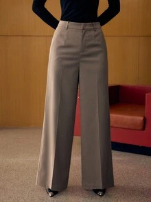 HERRINGBONE HIGH-RISE WIDE LEG PANTS, AUTUMN/WINTER - Grey - View 1