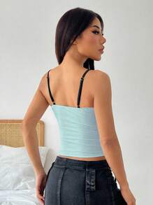 SHEIN EZwear Áo hai dây ren màu xanh lam tương phản thanh lịch dành cho nữ, mùa hè - Màu xanh lam - Xem 2