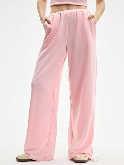 Eassivo Eassivo Women's Pink Colour Casual Loose Wide Leg Sports Pants ,Comfortable And Stylish For Everyday Wear