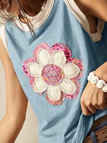 Bohemela Solid Color Knitted Sleeveless Loose Fit Tank Top For Women Flower Tank Top Boho Tank Top Women Cotton Tops Women Summer - Multicolor - View 2