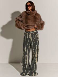 Athîral Women's Street Fashion Loose Fit Printed Denim Jeans,Fall Outfits Women,Cargo Jeans