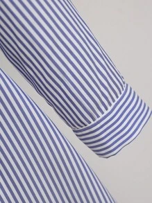 Franclia Cross V-Neck Pleated Button Striped Dress For Women All White Casual Outfits Spring Fall Cloth For Women - Blue - View 4