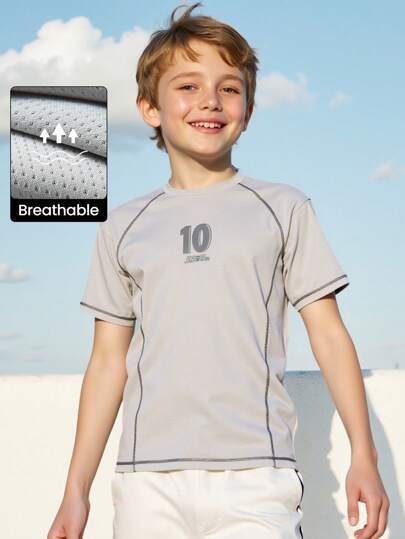 JNSQ Camiseta de manga corta para deportes al aire libre para volver a la escuela, camiseta de manga corta suelta con estampado de letras y números divertidos para niños para actividades al aire libre profesionales
