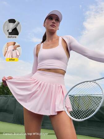 GLOWMODE Ace Flex Tummy Control Pleated Tennis Skirt With Built-In Shorts Side Pockets Tennis Golf Daily Spring Fall