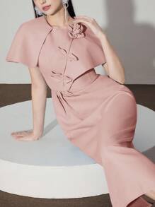 Modelyn Women's Elegant Midi Dress With 3D Floral Texture