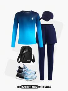 JNSQ Tween Boys Outfit Sets, Children's Autumn/Winter Sports Wear, Boys Slim Fit Gradient Tie-Dye Long Sleeve Crew Neck T-Shirt Paired With Slim Fit 2 In 1 Pants, 2-Piece Sports Suit, Suitable For Autumn/Winter Daily Wear, Outdoor Activities, Holidays, Streetwear, Parties And Leisure - Multicolor - View 4