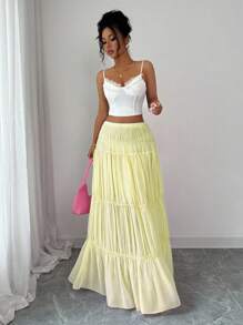 Elenzga Elegant Commuter Solid Color Ruched Skirt - Yellow - View 3