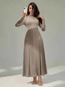 Modelyn Vestido feminino de manga comprida, elegante, justo, cor sólida, para escritório