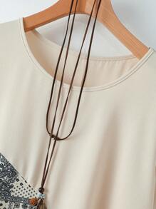 EMERY ROSE 大码女式花卉印花拼布圆领宽松休闲连衣裙