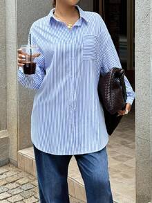 Dripcurv Plus Striped Print Drop Shoulder Shirt