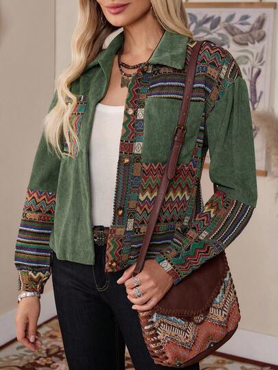 LanaWest Cazadora con estampado geométrico de hombros caídos de pana