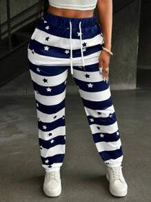 INAWLY 女士條紋五角星運動長褲 - 彩色 - 查看 5