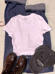 Attitoon 女士花卉印花圆领短袖修身T恤，适合夏季