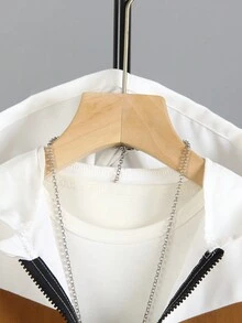 2件套男童休闲拼色连帽运动衫和裤子运动服套装，秋季 - 白色 - 查看 3