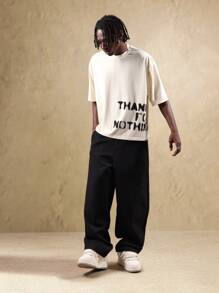 SUMWON Camiseta de texto de declaración oversize Gracias, Nada Eslogan Impreso en tinta negra Casual Moderno Streetwear Urbano Unisex Camiseta Verano Concierto Fiesta Redes Sociales - Albaricoque - Ver 4