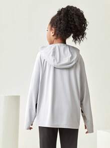 JNSQ Back To School Clothes, Tween Girls And Boys Clothes, Sports Clothing For Girls, Outdoor Professional Sports Windbreaker For Autumn, Children Hooded Patchwork Contrast Color Funny Letter Print Outdoor Sports Windbreaker - Grey - View 3