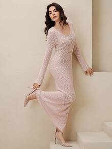 Anewsta Women's Elegant Solid Color Fitted Knit Dress - Baby Pink - View 1