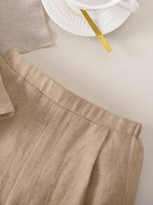 Babygirl 夏季休闲卡其色无袖上衣和松紧腰宽松裤套装 - 卡其色 - 查看 4