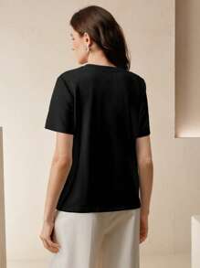 Anewsta Camiseta holgada casual con flores hechas a mano con cuentas para mujer