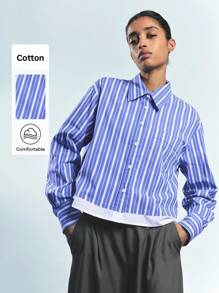 Maija 女士条纹休闲衬衫，简约时尚，适合日常穿着、节日