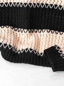 Franclia Nuovo maglione lavorato a maglia con scollo tondo, stile colorblock, design alla moda da blogger, lavorazione traforata e floreale, stile europeo e americano, pullover lavorato a maglia per l'autunno e l'inverno - Multicolore - Visualizzare 5