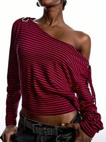 LYSMO 2025 New Arrive Minimalism Fall Women's One Shoulder Top Fashion Sexy Hollow-Out Shoulder Striped Long Sleeve T-Shirt Graphic Tees Party Outfit Women Back To School, Homecoming, 2000s Style, Y2K Clothes Women, Streetwear Grunge And Punk Chic, Y2K Clothes And Stockholm Style, Edgy Clothes Woman And Unique Clothes Christmas Clothes Halloween Costumes