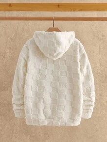 Manfinity VCAY 男士休闲字母刺绣修身插肩袖连帽衫，毛绒连帽衫，泰迪熊抓绒柔软连帽衫，秋冬款 - 米色 - 查看 2