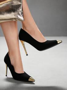 CUCCOO SZL Fashionable Metal Pointed Toe Classic Comfortable Versatile Stiletto High Heels, Suitable For Commuting, Dates, Parties, Festivals And Vacation - Black - View 1