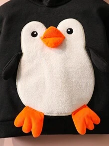 SHEIN Infant/Toddler Boys 2-Piece Set: Sweatshirt With Cute Penguin Applique & Embroidery, Long Sleeve Top And Pants Set Fall Winter