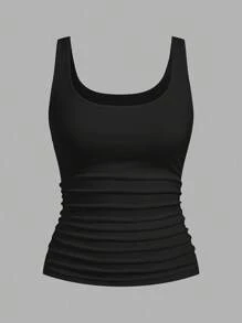 Slaydiva 2pcs Women Casual Crew Neck Ruched Waist Fitted Tank Top Set, Versatile For Daily Wear - Multicolor - View 5