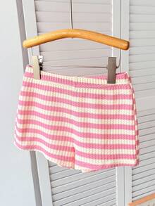 SHEIN 青少年女孩休闲基本款纹理针织无袖上衣和短裤套装 - 粉色 - 查看 5