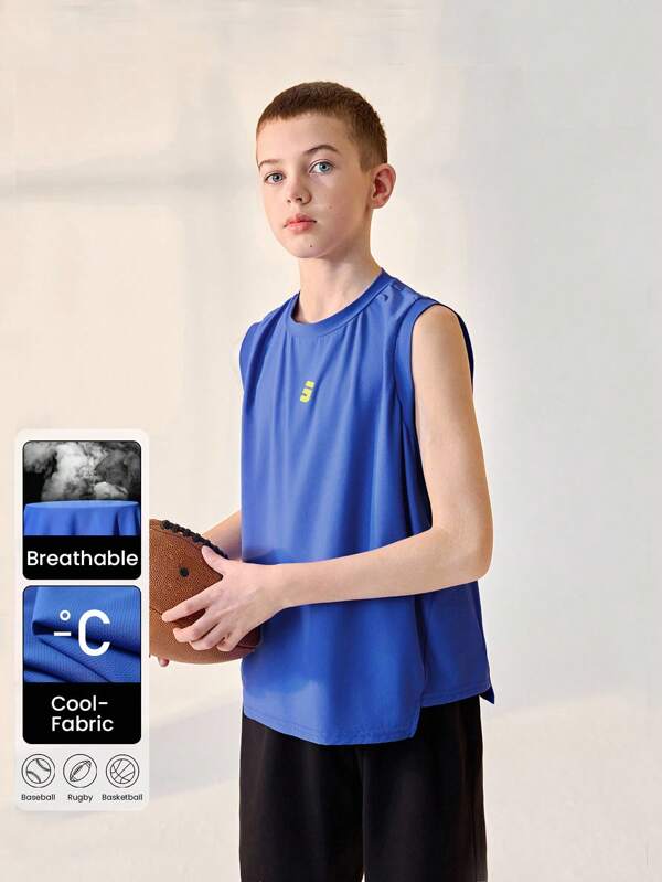 JNSQ Back To School Clothes, Tween Boy Outdoor Sports Top, Children Round Neck Funny Letter Print Tank Top