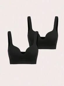 Gameset SHEIN Sport 女士纯色日常健身运动文胸 - 黑色 - 查看 5