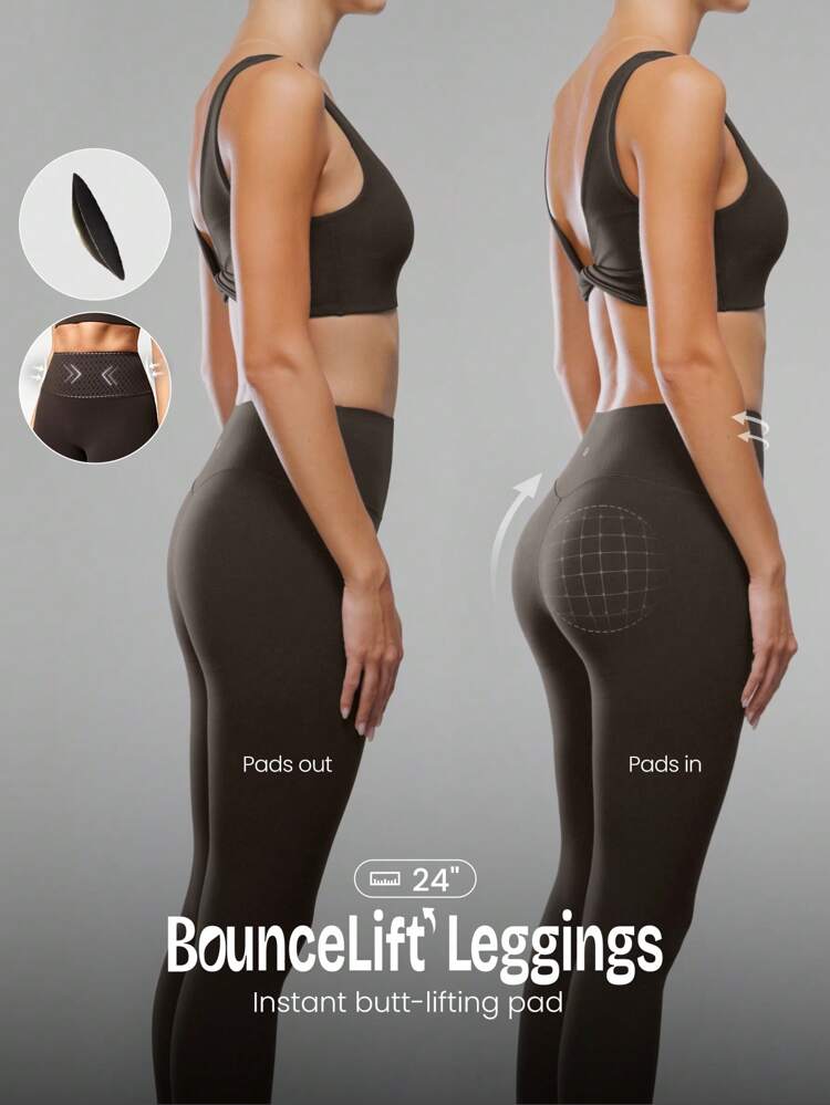 24" FeatherFit™ BounceLift Shape It Up Booty Boosting Shaping Removable Butt Pads No Front Seam Insta Cinch Tummy Control Leggings Low-Impact Yoga Pilates Barre Studio Daily Casual Wear