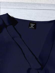 EMERY ROSE 大码女式藏蓝色纯色休闲衬衫，适合夏季穿着 - 藏蓝色 - 查看 5