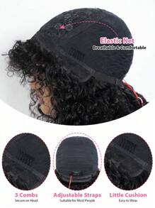 Density Pro Real Human Hair Fluffy Wear & Go Glueless Curly Bob Wig With Bangs, 12 Inch Natural Black Water Wave Full Machine Made Deep Curl Wig, 250% Density 100% Human Hair - S1B - View 6