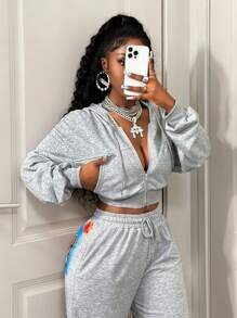 BamGleam Casual Colorful Graffiti Print Long Sleeve Hoodie Pullover Fall Back To School Fashion - Grey - View 6