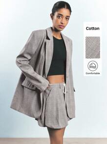 Maija 女士格子翻领长袖休闲办公夹克，节日 - 棕色 - 查看 1