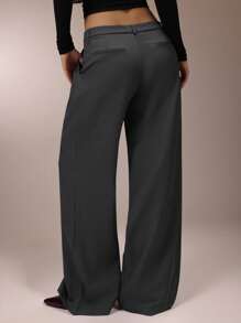 SHEIN Forever 21 夏季新款宽松高腰舒适阔腿女裤 - 灰色 - 查看 2