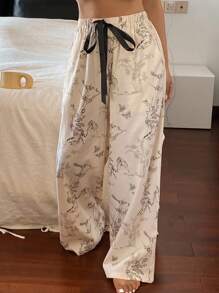 DAZY Women's Sleepwear Bottoms With Outline Floral & Bird Print Pajama